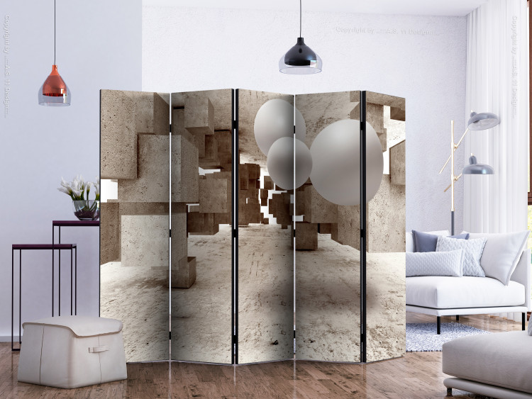 Room Divider Screen Concrete Maze II (5-piece) - beige space with 3D illusion 133070 additionalImage 2