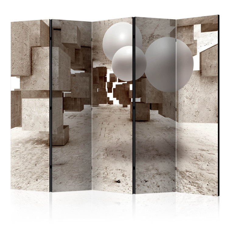 Room Divider Screen Concrete Maze II (5-piece) - beige space with 3D illusion 133070