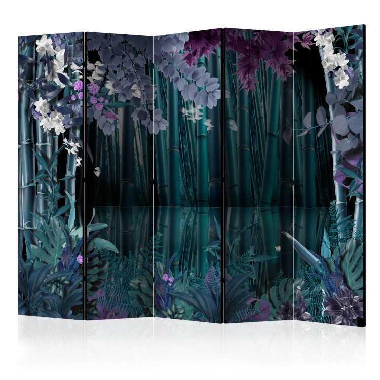 Room Separator Mysterious Night II (5-piece) - oriental pattern in bamboo and plants 133170