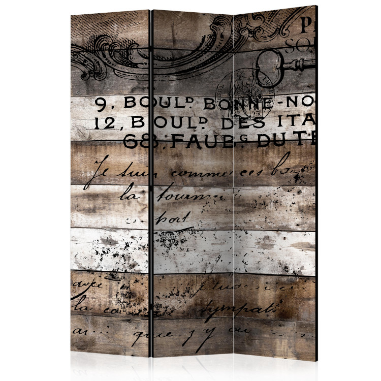 Room Separator Old Vineyard (3-piece) - composition with black inscriptions on wood 133470