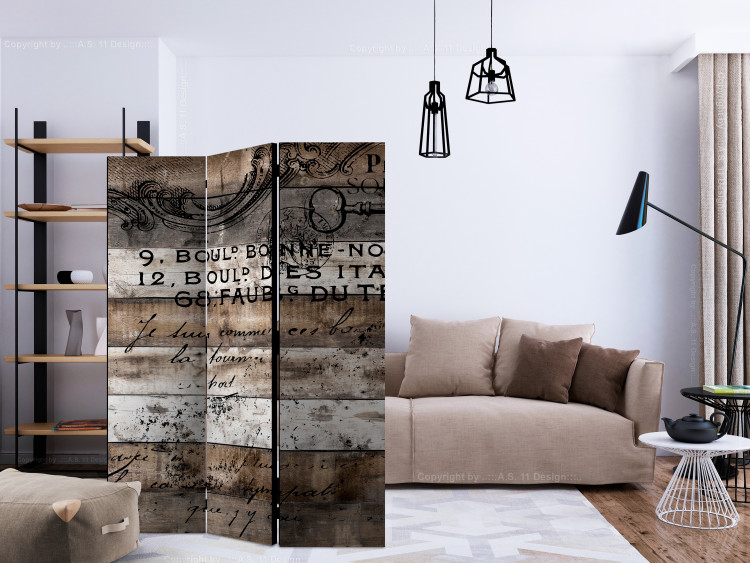 Room Separator Old Vineyard (3-piece) - composition with black inscriptions on wood 133470 additionalImage 4
