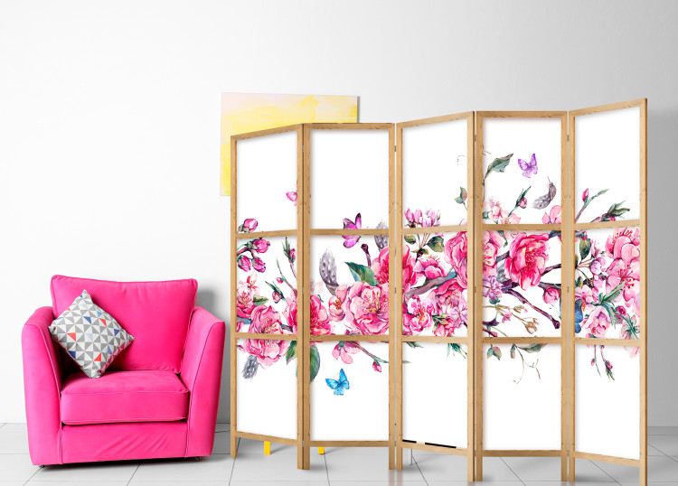 Folding Screen Flowers and Butterflies II (5-piece) - romantic pink cherry blossoms 134270 additionalImage 8