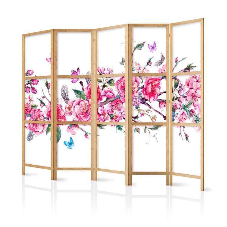 Folding Screen Flowers and Butterflies II (5-piece) - romantic pink cherry blossoms 134270 additionalImage 5