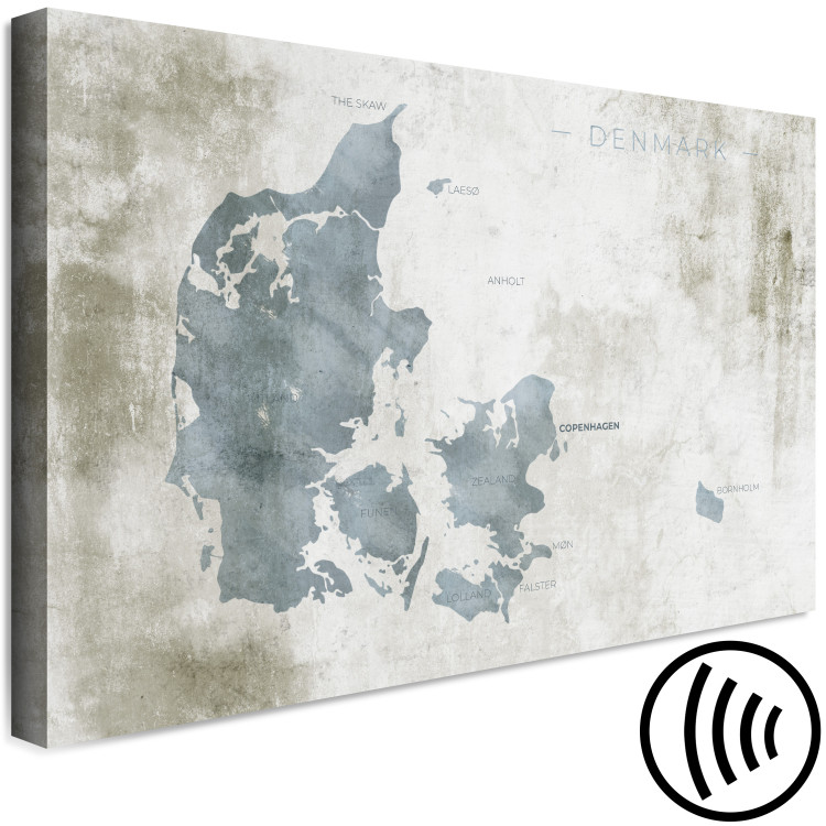 Canvas Art Print Blue Denmark - Contour Map of the Nordic State on a Gray Background 135170 additionalImage 6