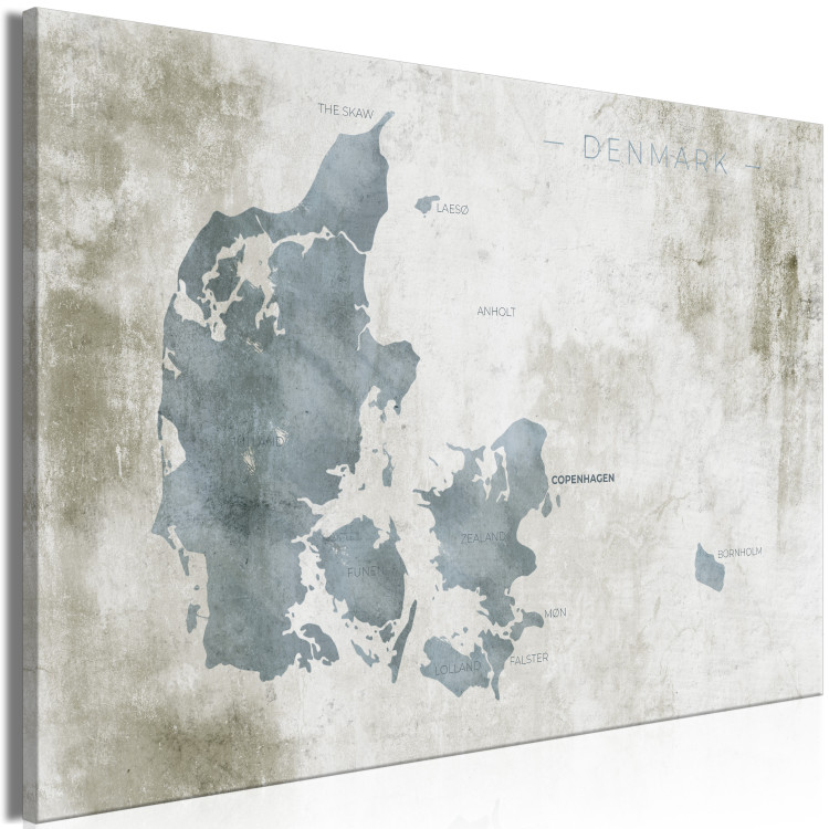 Canvas Art Print Blue Denmark - Contour Map of the Nordic State on a Gray Background 135170 additionalImage 2