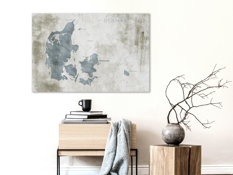Canvas Art Print Blue Denmark - Contour Map of the Nordic State on a Gray Background 135170 additionalImage 3