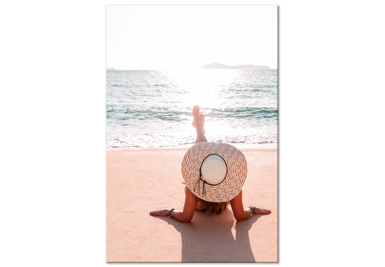Canvas Art Print Rest on the beach - Sea landscape with a woman in a hat 135870
