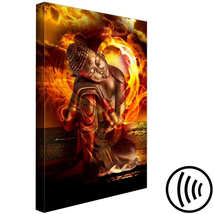 Canvas Art Print Sleeping statuette Buddha - Composition with fire in the background 135970 additionalImage 6
