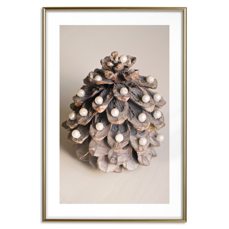 Wall Poster Christmas Decoration - cone decorated with white balls on a light background 137970 additionalImage 4