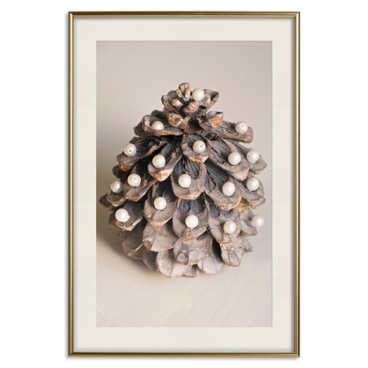 Wall Poster Christmas Decoration - cone decorated with white balls on a light background 137970 additionalImage 2