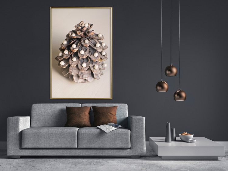 Wall Poster Christmas Decoration - cone decorated with white balls on a light background 137970 additionalImage 10