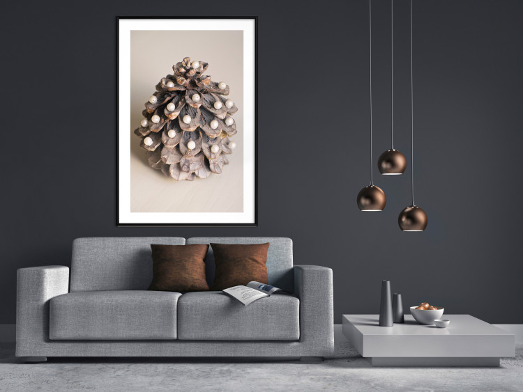 Wall Poster Christmas Decoration - cone decorated with white balls on a light background 137970 additionalImage 14