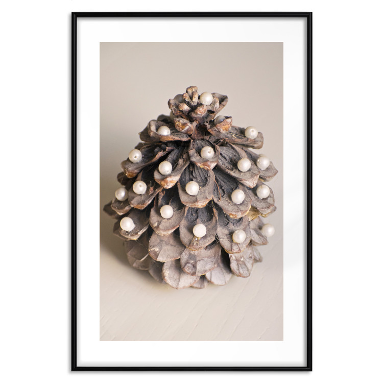 Wall Poster Christmas Decoration - cone decorated with white balls on a light background 137970 additionalImage 3