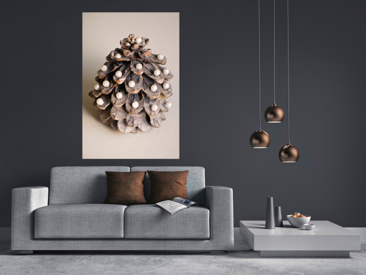 Wall Poster Christmas Decoration - cone decorated with white balls on a light background 137970 additionalImage 19