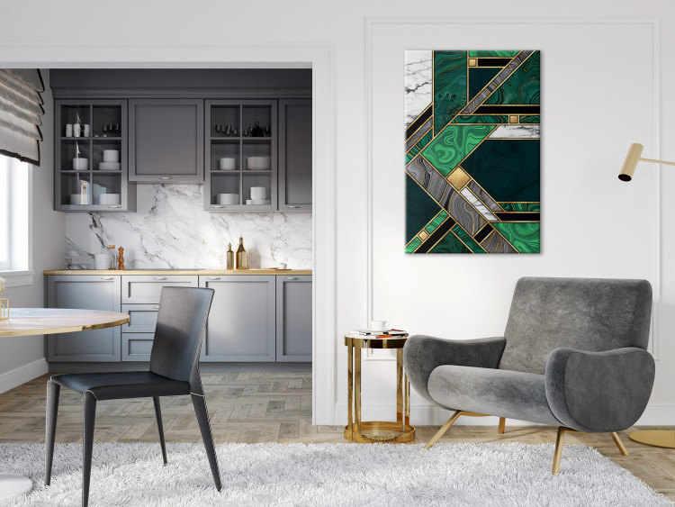 Canvas Art Print Green-Gold Geometry (1-piece) Vertical - abstraction with mosaic 142370 additionalImage 3