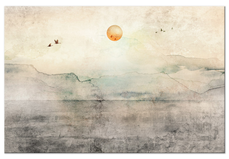 Canvas Print Silent Departure (1-piece) Wide - landscape overlooking mountains and sun 143570