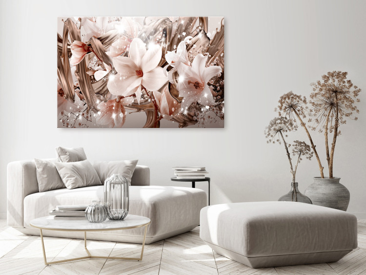 Canvas Print Flowers and Gold (1-piece) - magnolia and lilies in golden glow 143870 additionalImage 3