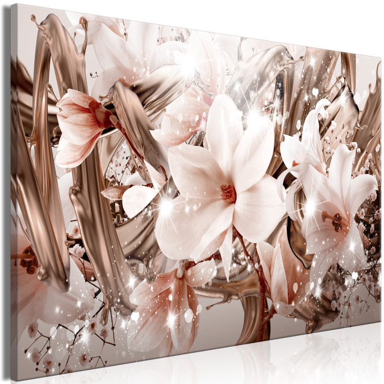 Canvas Print Flowers and Gold (1-piece) - magnolia and lilies in golden glow 143870 additionalImage 2