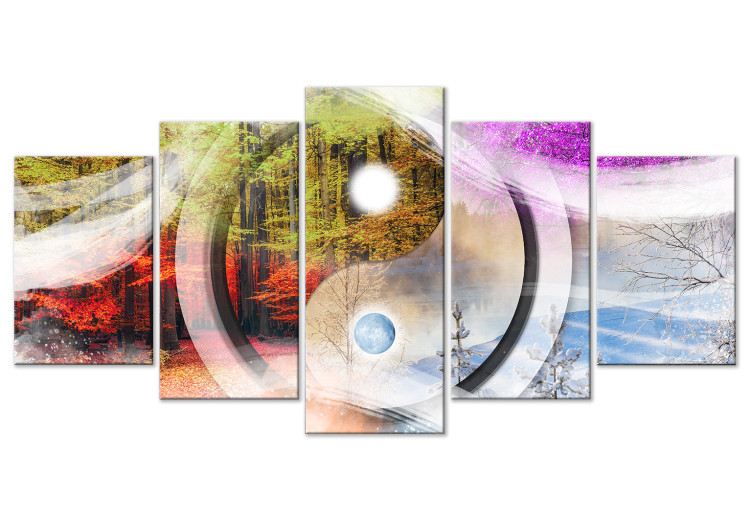 Canvas Print Four Seasons (5-piece) - landscape with trees in Zen style 145370