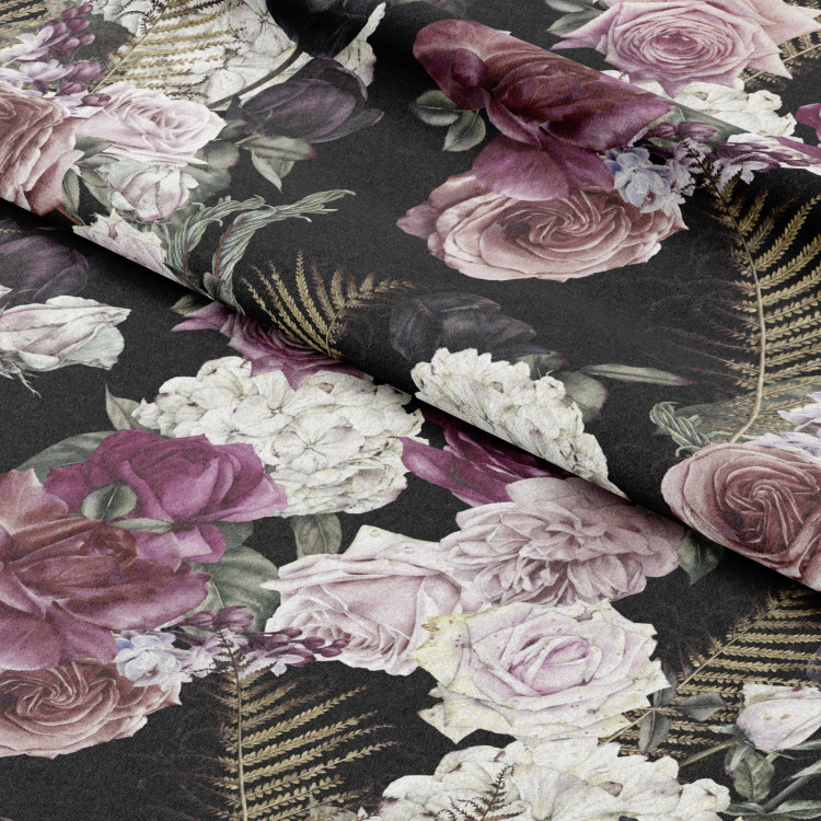 Decorative Curtain Mystical bouquet - rose flowers and hydrangea on black background 147170 additionalImage 2