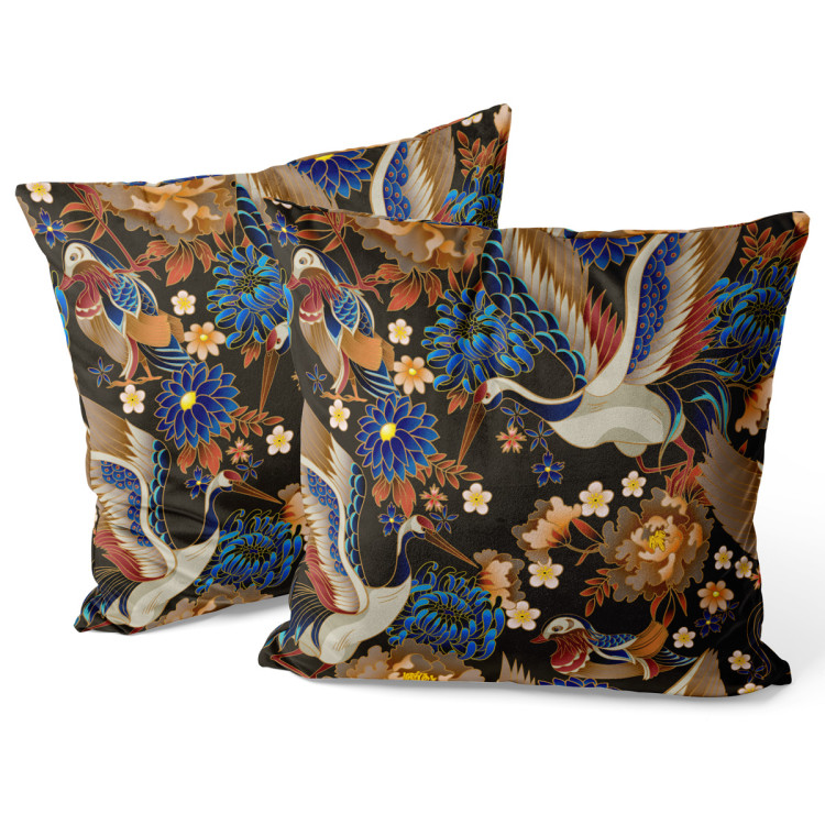 Decorative Velor Pillow Birdy paradise - pattern with multicoloured flowers on dark background 147270 additionalImage 2