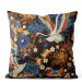 Decorative Velor Pillow Birdy paradise - pattern with multicoloured flowers on dark background 147270