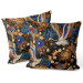 Decorative Velor Pillow Birdy paradise - pattern with multicoloured flowers on dark background 147270 additionalThumb 2