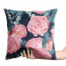 Decorative Velor Pillow The essence of delicacy - pink flowers and leaves on a dark background 147670 additionalThumb 2