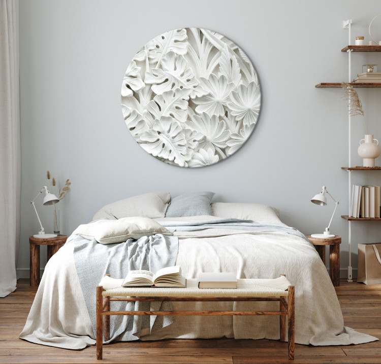 Round Canvas Carved Nature - Pattern With White Leaves Made of Stone 148670 additionalImage 4