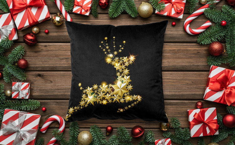 Decorative Velor Pillow Glowing reindeer - golden stars forming the silhouette of the animal 149270 additionalImage 2