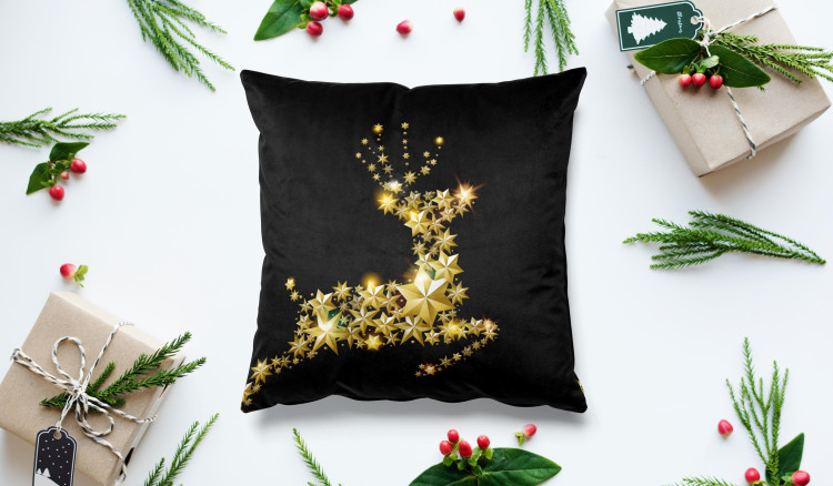 Decorative Velor Pillow Glowing reindeer - golden stars forming the silhouette of the animal 149270 additionalImage 5