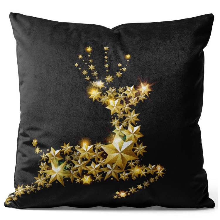 Decorative Velor Pillow Glowing reindeer - golden stars forming the silhouette of the animal 149270