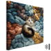 Canvas Print AI Calico Cat - Tortoiseshell Animal Resting on Bundles of Colorful Yarns - Square 150170 additionalThumb 8