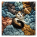 Canvas Print AI Calico Cat - Tortoiseshell Animal Resting on Bundles of Colorful Yarns - Square 150170 additionalThumb 7
