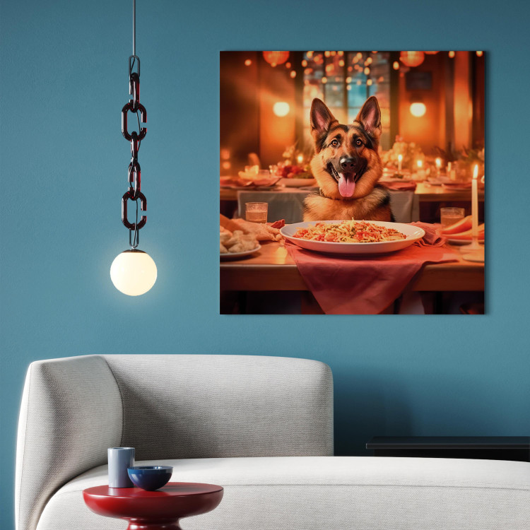 Canvas Print AI Dog German Shepherd - Animal at Dinner in Restaurant - Square 150270 additionalImage 5
