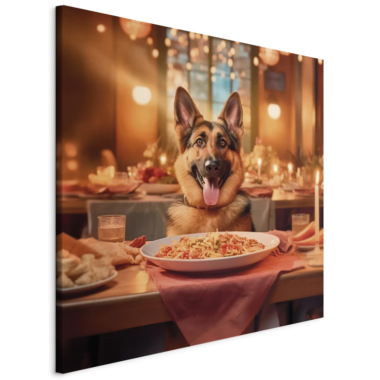 Canvas Print AI Dog German Shepherd - Animal at Dinner in Restaurant - Square 150270 additionalImage 2