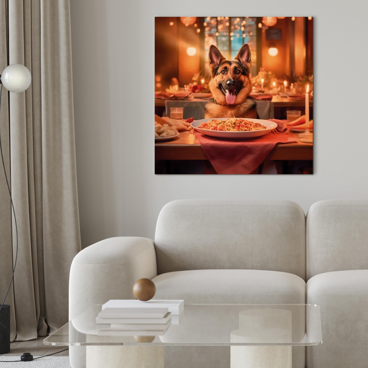 Canvas Print AI Dog German Shepherd - Animal at Dinner in Restaurant - Square 150270 additionalImage 3