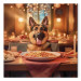 Canvas Print AI Dog German Shepherd - Animal at Dinner in Restaurant - Square 150270