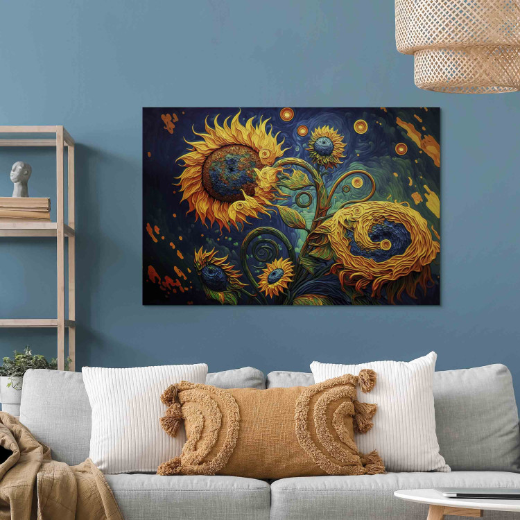 Canvas Sunflowers Against the Night Sky - Composition Generated by AI 151070 additionalImage 3