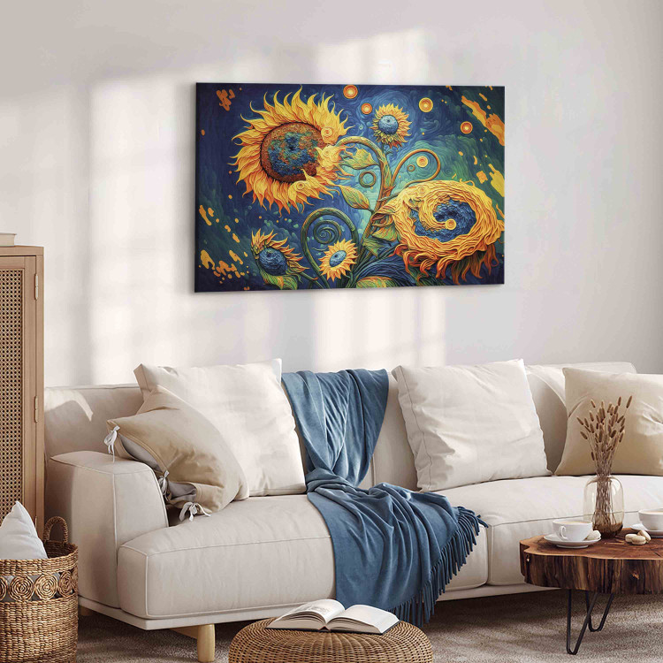 Canvas Sunflowers Against the Night Sky - Composition Generated by AI 151070 additionalImage 10