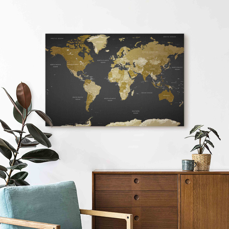 Large canvas print Brown Map - Political Division of the World Against the Background of the Black Ocean [Large Format] 151170 additionalImage 4