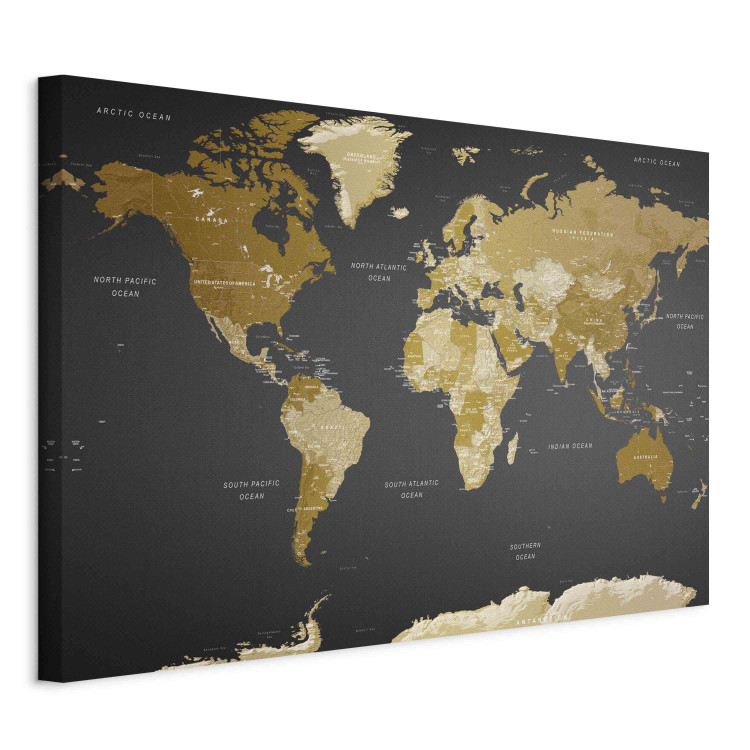 Large canvas print Brown Map - Political Division of the World Against the Background of the Black Ocean [Large Format] 151170 additionalImage 2