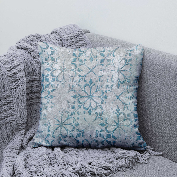 Decorative Microfiber Pillow Floral Ornament - Blue Pattern on Textural Gray Background 151370 additionalImage 4