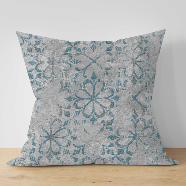 Decorative Microfiber Pillow Floral Ornament - Blue Pattern on Textural Gray Background 151370 additionalImage 3
