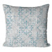Decorative Microfiber Pillow Floral Ornament - Blue Pattern on Textural Gray Background 151370