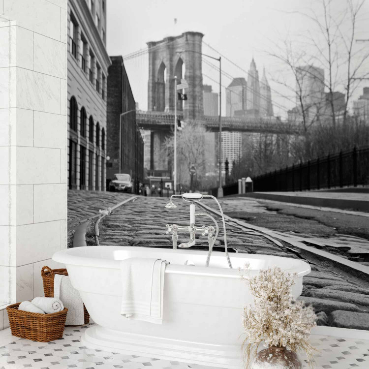 Photo Wallpaper New York in Grayscale - Architecture against the Background of the Brooklyn Bridge 61570 additionalImage 8