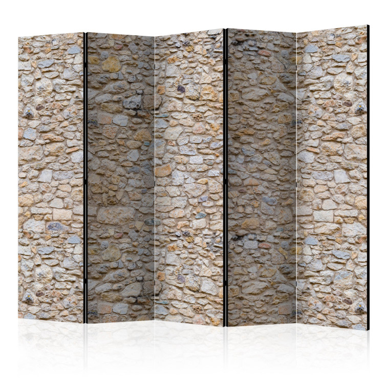 Folding Screen Pebbles II - beige texture of a stone wall with architectural motif 95470