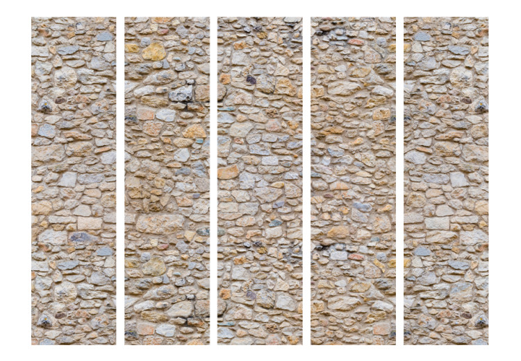 Folding Screen Pebbles II - beige texture of a stone wall with architectural motif 95470 additionalImage 3