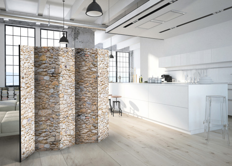 Folding Screen Pebbles II - beige texture of a stone wall with architectural motif 95470 additionalImage 4