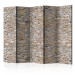 Folding Screen Pebbles II - beige texture of a stone wall with architectural motif 95470